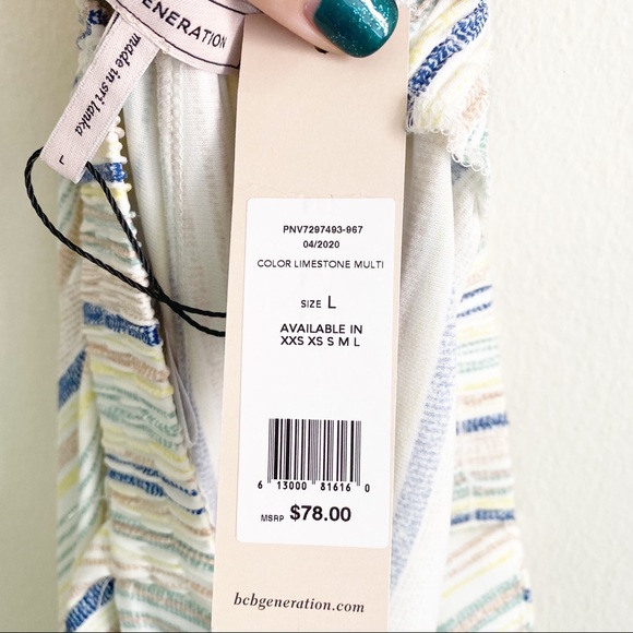 BCBGeneration Stripe Tie Front Jersey Swing Shorts Limestone Multi L NWT - Picture 4 of 8